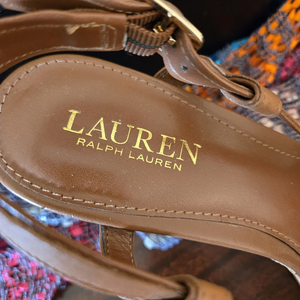🥿 Ralph Lauren Platform Wedge Sandals – Size 10, Cognac Color